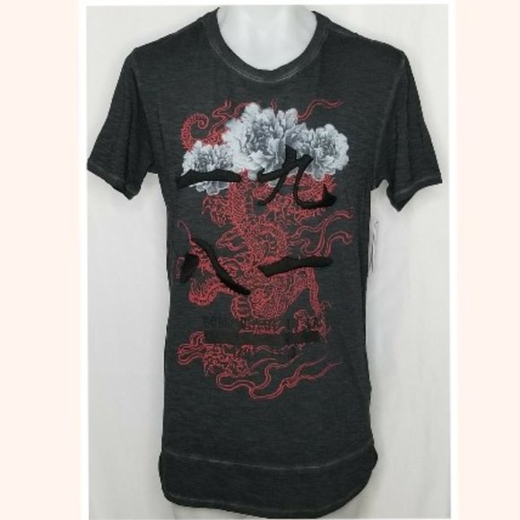 GUESS Men's Floral Dragon 1981 Long Line Fit T-Shirt Size 2XL - Picture 4 of 7